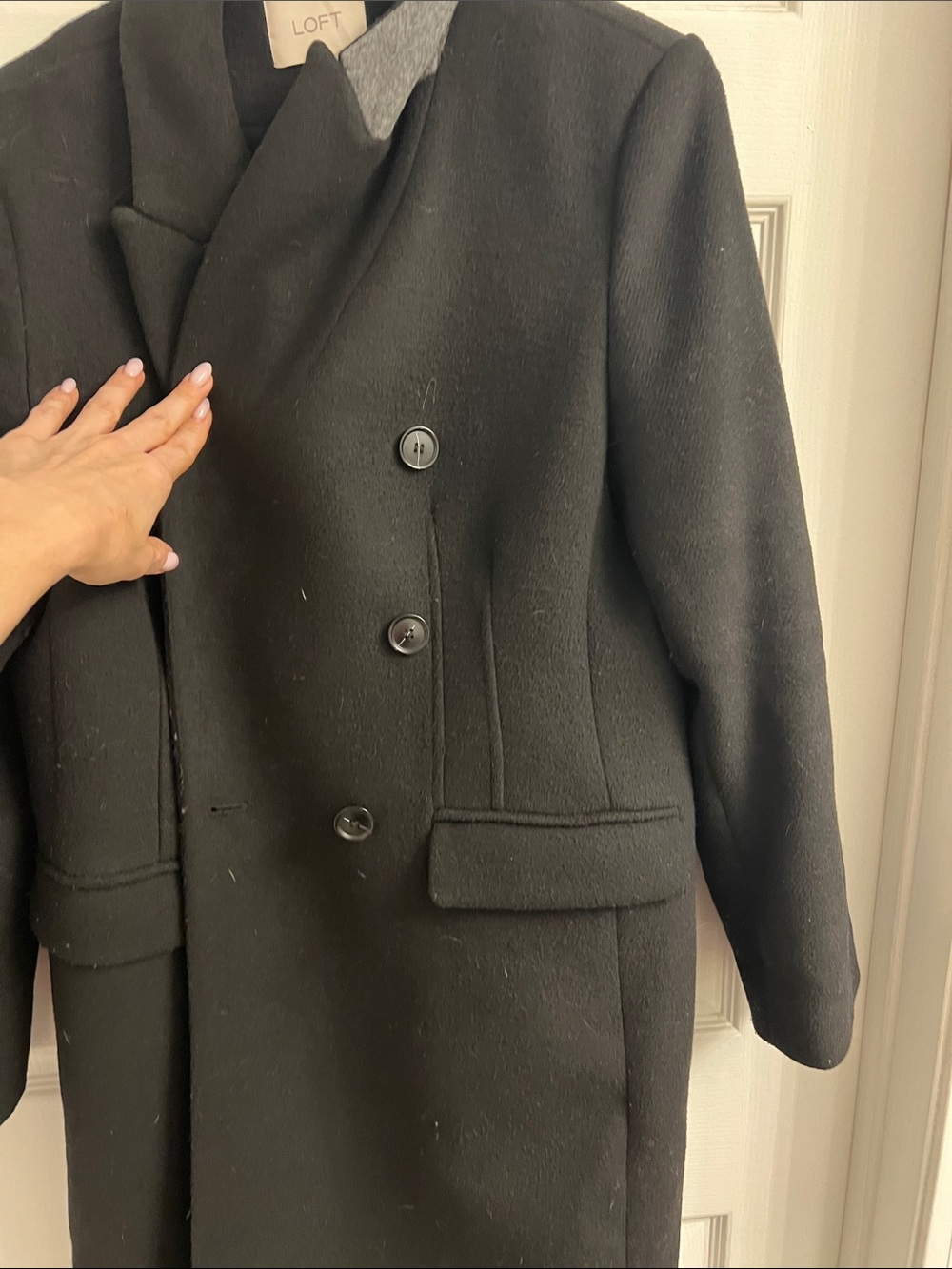LOFT Black Long Wool-Blend Trench Coat - Picture 2 of 8